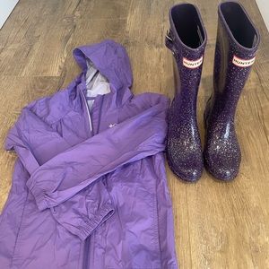 Rain Gear- Purple Sparkly HUNTER Rain boots (4) and Columbia rain shell (S)